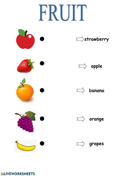 Fruit - Smart Junior 1 - Interactive worksheet Fruit Worksheet, Fruits Name With Picture, Kg Worksheets, Fun Worksheets For Kids, Holiday Homework, Worksheets For Grade 3, English Worksheets For Kindergarten, Kids Vegetables, 1 Worksheet