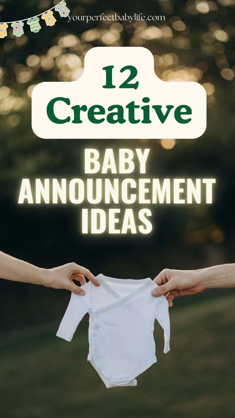 A mom and dad holding a newborn babygrow for an article about 12 creative baby announcement ideas Baby Announcement 2025, Baby Announcement Cupcakes, Second Baby Announcing Ideas, Family Pregnancy Announcement Ideas, Baby Board Announcement, Baby Surprise Announcement For Husband, Cute Baby Announcements For Family, 5th Baby Announcement Ideas, Only Child Expiring Announcement