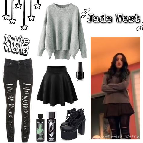 Steal her look Jade West Victorious Nikelodeon outfit wardrobe Liz Gillies emo fashion Jade West Outfits Victorious, Steal Her Look, Jade West Makeup Tutorial, Victorious Fashion, Jade West Outfit Inspiration, Jade West Inspired Outfits, Jade West Aesthetic Clothes, Jade West Outfits Style, Jade Outfits