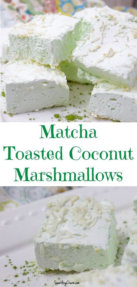 Matcha Marshmallows, Matcha Dessert Recipes, Coconut Matcha, Matcha Green Tea Recipes, Matcha Recipes, Gourmet Marshmallow, Something Green, Matcha Dessert, Green Tea Recipes