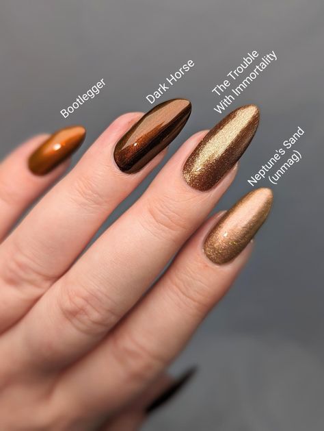 Copper Nails Chrome, Copper Nails For Fall, Copper Chrome Nails, Cooper Nails, Short Gold Nails, Tape Nail Art, Sheer Nails, Copper Nails, Chrome Nails Designs