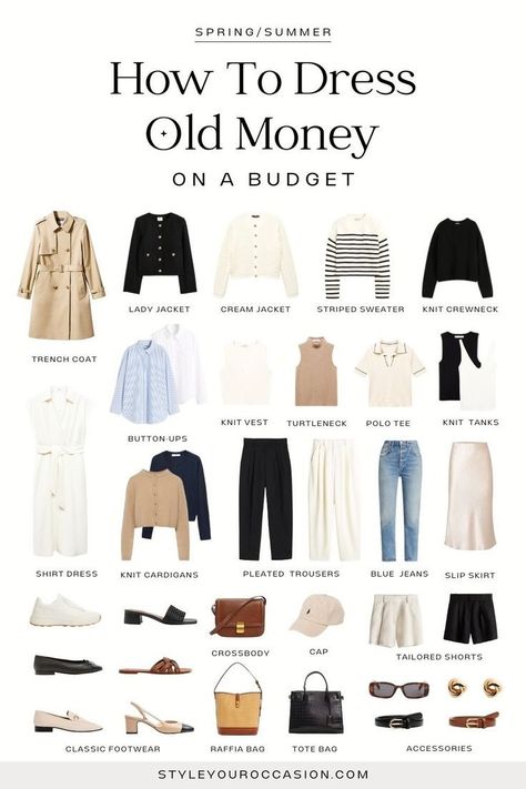 How to Dress Quiet Luxury (on a Budget): 15+ Chic Old Money Outfits on a Budget. Dress in classic and sophisticated old money outfits on a budget! Explore our affordable selection for old money style on a budget in our quiet luxury capsule wardrobe for spring and summer 2024. Find quiet luxury outfits and over 15 chic outfit ideas for spring and summer. Old Money Mum Outfit, How To Build An Old Money Wardrobe, Quiet Luxury Fashion Petite, Luxury Look Outfit Woman, Mid Size Old Money Outfits, Old Money Mom Outfits, Old Money Midsize, Quiet Luxury Capsule Wardrobe, Dress Rich On A Budget