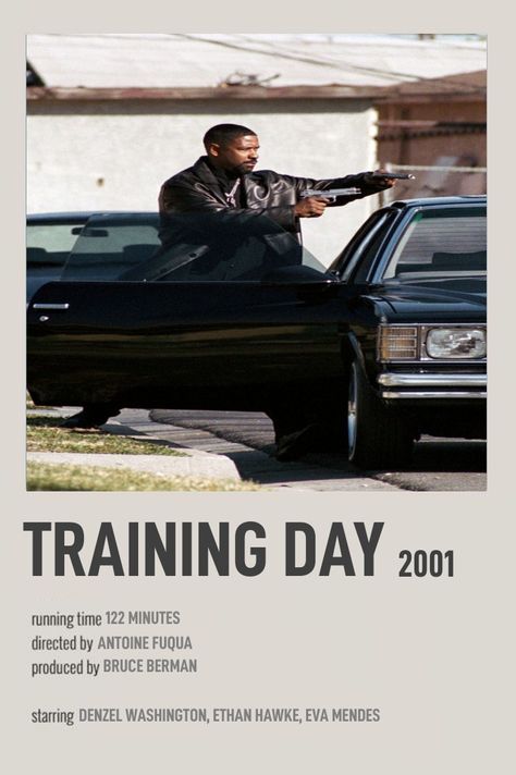 Training Day Movie Poster, Training Day Movie, Movie Polaroids, Blue Christmas Background, Minimalist Polaroid Poster, Ethan Hawke, Polaroid Poster, Movie Covers, Denzel Washington