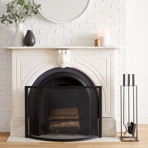 Industrial Fireplace Collection | West Elm Industrial Fireplaces, Industrial Fireplace, Fireplace Mantel Decor, Teen Furniture, Bedroom Fireplace, Fireplace Screen, Fireplace Remodel, Fireplace Makeover, Room Planning