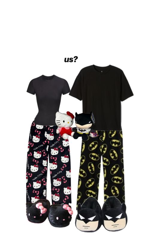 a Matching Outfits Best Friend, Couple Matching Outfits, Cute Outfits With Leggings, Kitty Clothes, Couple Fits, Hello Kitty Clothes, Couple Pajamas, Cute Pjs, Matching Pjs