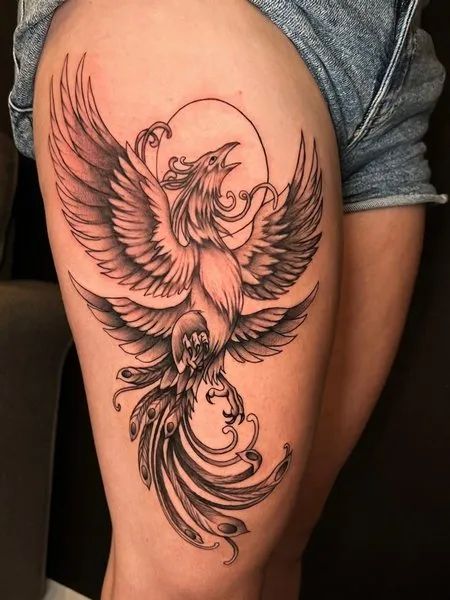 Ideas tattoo for woman Phoniex Thigh Tattoo Women, Pheonix Tattoo For Women, Phoenix Tattoos For Women, Feminine Phoenix Tattoo, Watercolor Phoenix Tattoo, Phoenix Feather Tattoos, Phoenix Tattoo Ideas, Japanese Phoenix Tattoo, Small Phoenix Tattoos