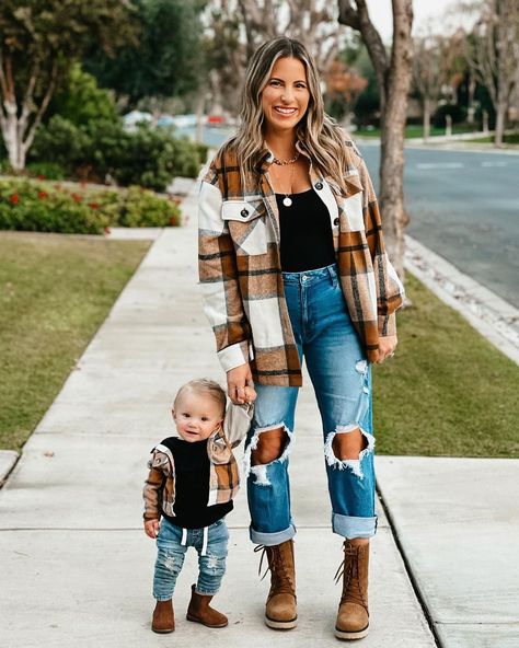 Krista Horton on Instagram: “What’s one cool thing that’s happened to you lately or that you’re hoping will happen?! Let’s share the good vibes and cheer each other on!…” Matching Mommy Son Outfits, Matching Mommy Daughter Outfits, Mommy Son Outfits, Mom And Son Outfits, Fall Photo Outfits, Krista Horton, Mom And Baby Outfits, Boys Winter Clothes, Mommy Daughter Outfits