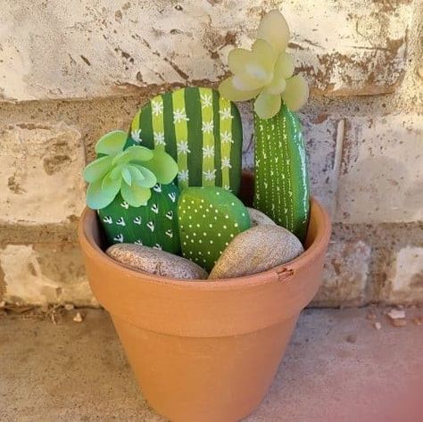 How to Make a Cactus Rock Garden by Rock Rembrandt Rock Cactus Painting, Succulent Rock Painting, Cactus Rock Garden, Rock Painting Ideas Plants, Rocks Painted Like Cactus, Train Vbs, Stone Painting Cactus Rock Art, Make A Cactus, Rock Cactus Garden Painted Stones