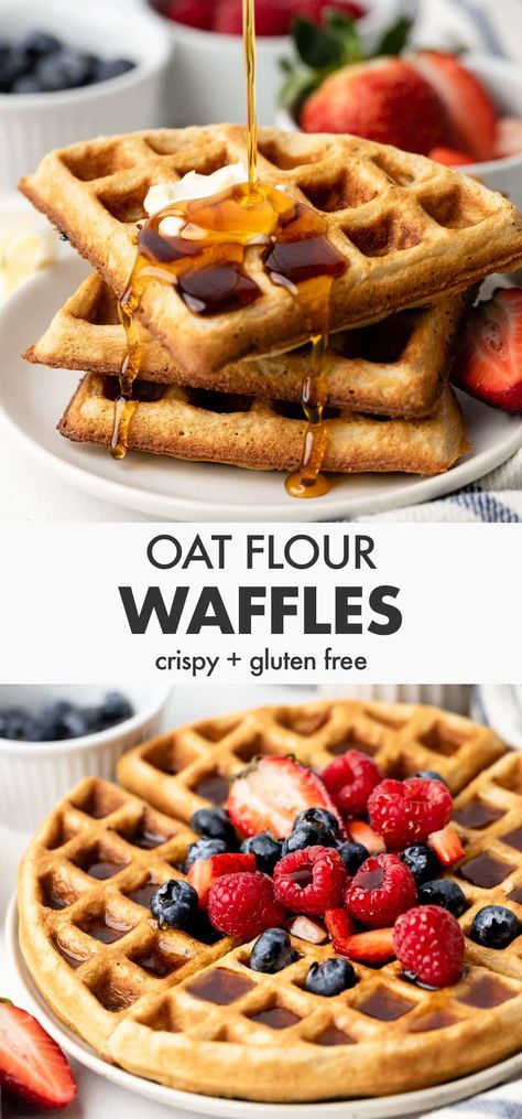 Oat Flour Waffles - Coconuts & Kettlebells Oat Flour Waffles Healthy, Oat Flour Waffle Recipe, Oat Waffles Healthy, Oat Waffle Recipe, Oat Flour Waffles, Waffle Mix Recipes, Oats Muffins, Oat Waffles, Oatmeal Flour