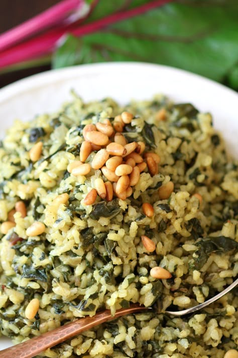 Swiss Chard Rice Pilaf | Lands & Flavors Chard Recipes Healthy, Rainbow Chard Recipes, Power Greens, Rice Pilaf Recipe, Pilaf Recipe, Swiss Chard Recipes, Chard Recipes, Spiced Rice, Swiss Chalet