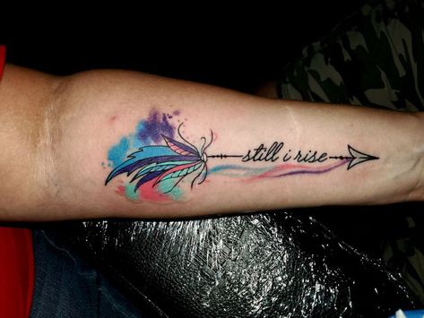 Tree And Arrow Tattoo, Water Arrow Tattoo, Color Arrow Tattoo, Arrow Warrior Tattoo, Colorful Arrow Tattoos For Women, Colorful Arrow Tattoo, Watercolor Arrow Tattoos For Women, Arrow With Feather Tattoo, Thyroid Tattoo