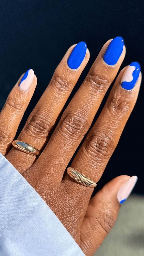 17 Royal Blue Nail Ideas That Are Absolutely Electric Royal Blue Nails Short Design, Royal Blue Pedicure, Royal Blue Nail Ideas, Royal Blue Nails Designs, Blue Nail Ideas, Sheer Polish, Royal Blue Nails, Hair Concerns, Blue Polish