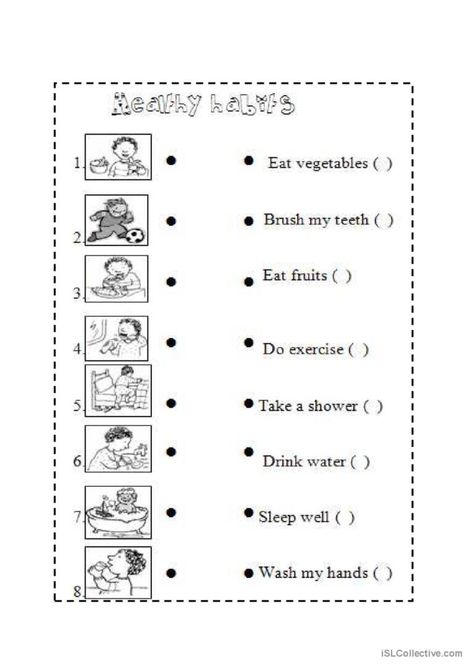 Healthy Habits Worksheet, Habits Worksheet, Good Habits For Kids, Healthy Habits For Kids, Health Worksheets, Manners For Kids, Free Time Activities, Healthy Valentines, Toddler Worksheets