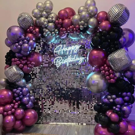 PRICES MAY VARY. 【Disco Themed balloon Kit】Metallic Hot Red Purple Silvery balloons Including 22inch large Disco foil balloons. Perfect for 80s 90s Themed party，Happy Birthday Theme Party decoration,video game Party decoration. 【Non-toxic and safe】 The disco ball balloon garland made of high-quality, non-toxic materials, it is safe for all occasions and ages. 【 Various Uses】 The disco ball balloon garland erfect for parties, 80s 90s Themed party，Happy Birthday Theme Party decoration,video game P Hot Pink Chrome, Disco Ball Balloons, 90s Themed Party, Ball Balloons, Decoration Video, 70s Theme Party, 80s Party Decorations, Purple Birthday Party, Happy Birthday Theme