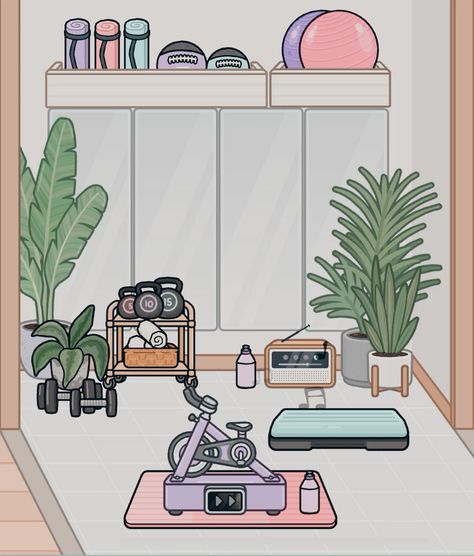 aesthetic gym room in toca boca Toca Boca Hair Salon, Toca Ideas, Iphone Wallpaper Violet, Toka Boka, Planet Drawing, Paper Doll Printable Templates, Free House Design, Dragonfly Wall Art, Space Phone Wallpaper