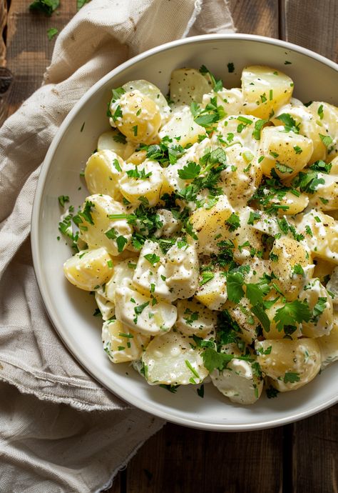 Learn How to Cook Potato Salad Recipes For Free | Recipes You'll Love, Made Easy! Parsley Potato Salad, Potato Salad Aesthetic, Creamy Potato Salad Recipe, Salad Bar Ideas, Salads For Kids, Most Popular Recipes On Pinterest, Trendy Recipes, Potato Salad Recipes, Creamy Potato Salad