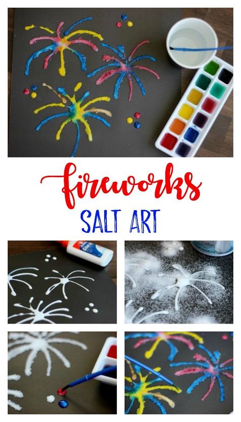 Salt Art Painting, Fireworks Craft For Kids, Firework Painting, New Year's Eve Crafts, Salt Art, Fourth Of July Crafts For Kids, Fireworks Craft, Fireworks Art, Fireworks Pictures