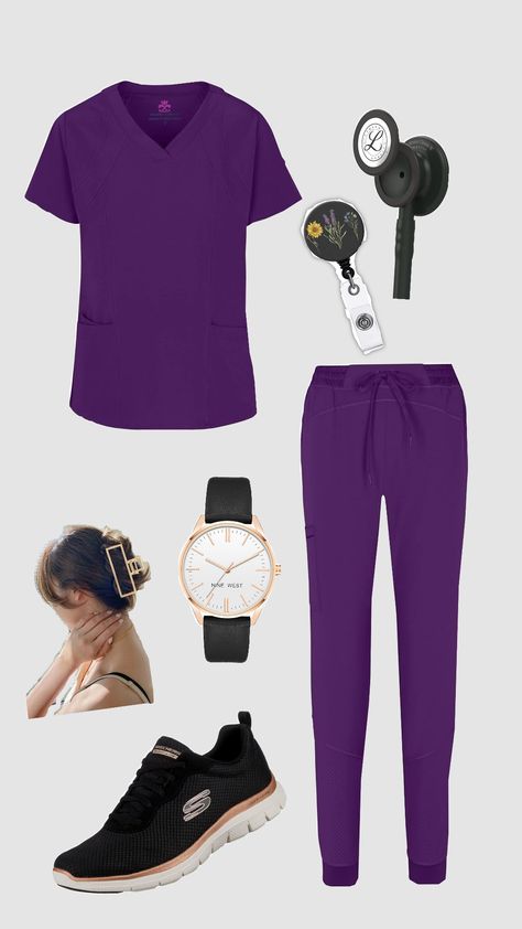 nurse aesthetic #nurse #scrubs #rn Purple Scrubs, Aesthetic Nurse, Nurse Accessories, Nurse Scrubs, Nurse Aesthetic, Accessories Aesthetic, Scrubs Outfit, Nursing Accessories, Life Aesthetic