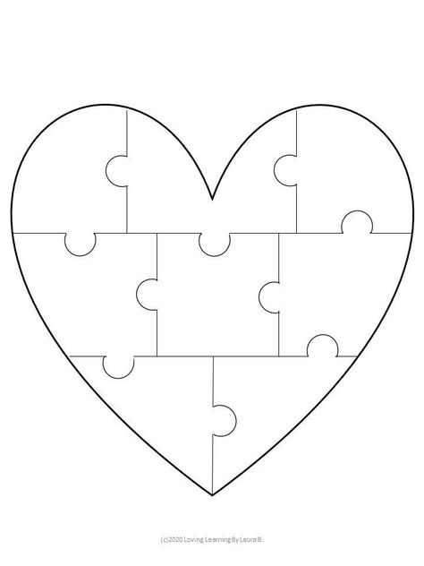 Heart Puzzle Template, Jigsaw Puzzle Template, Heart Drawing Ideas, Puzzle Piece Template, Person Place Thing, Puzzle Template, Heart Puzzle, Black And White Heart, Heart Drawing