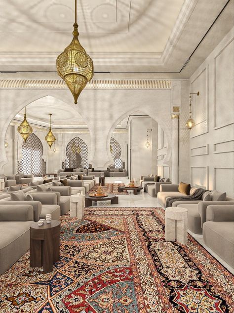 ARABIC MAJLIS D E S I G N - ISLAMIC STYLE :: Behance Arab House Interior, Residence Lobby, Arab House, Arabic House, Islamic Interior, Arabic Interior Design, Majlis Design, Islamic Interior Design, Arabic Majlis