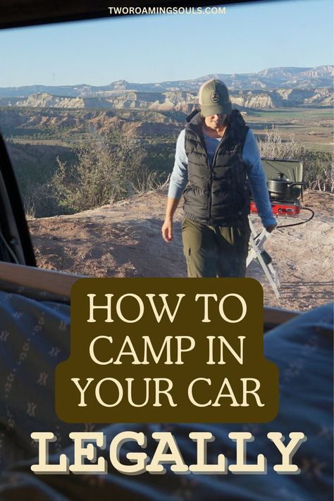 text reads: how to camp in your car legally, image is: a girl car camping Rav4 Camping, Living In A Camper, Car Camping Essentials, Sleep In Car, Sleeping In Your Car, Car Tent Camping, Smart Organization, Car Tent, Budget Friendly Travel