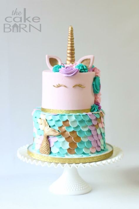 Unicorn / mermaid cake Unicorn Mermaid Princess Party, Rainbow Mermaid Unicorn Cake, Mermaid And Unicorn Party Decorations, Glitter Unicorn Cake, Frozen Unicorn Cake, Purrmaid Cake, Unicorn Mermaid Birthday Cake, Unicorn And Mermaid Cake, Mermaid Unicorn Birthday Cake