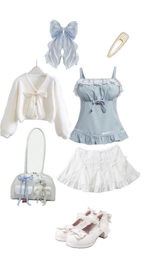 Blue Shoujo Girl Outfit, Summer Shojo Outfits, Winter Shoujo Outfit, Shojou Outfit Ideas, Shoujo Outfit Ideas, Bonnie Core, Shojo Girl Outfit, Shojo Outfits, Shoujo Girl Outfit