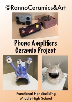 This ceramic based project is intended for students already familiar with handbuilding and basic clay construction techniques. It is best intended for high school level students, as all examples shown in this package are 11th-12th graders. "Phone Amplifiers" is a great project for students to explo... High School Ceramics, September Art, Clay Lesson, Print Techniques, High School Art Projects, Slab Ceramics, Pottery Lessons, Art Lessons Middle School, Construction Techniques