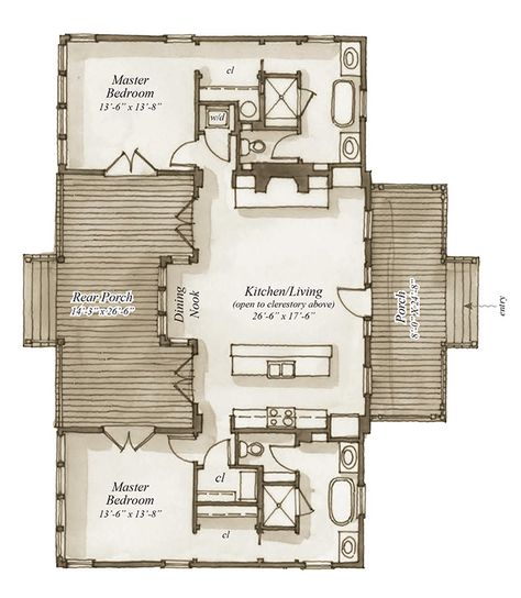 Terrace Plan, Southern Living House Plans, Cabin Floor, Cabin Floor Plans, Small House Floor Plans, Tiny House Floor Plans, Cottage Plan, Small Cabin, Cabin Plans