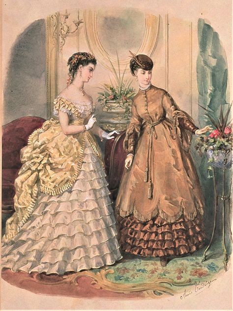 1869 Fashion Plate, 1869 Dress, Victorian Fashion Plates, 1869 Fashion, 1870 Fashion, 1860s Fashion, 1850s Fashion, Victorian Era Fashion, Costumes Couture