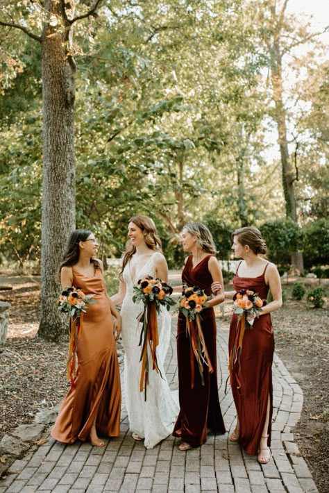 Burgundy And Burnt Orange Wedding Bridesmaid Dresses, Bridemaids Dresses Fall Burnt Orange, Burnt Orange And Burgundy Bridesmaid Dresses, Orange And Burgundy Bridesmaid Dresses, Rust And Wine Wedding, Burgundy And Orange Bridesmaid Dresses, Maroon And Orange Bridesmaid Dresses, Wine And Rust Wedding Colors, Burgundy Rust Peach Wedding