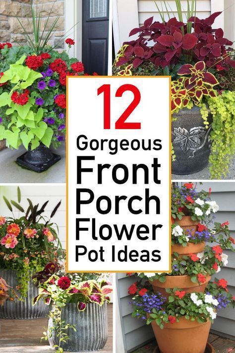 12 Gorgeous Flower Pot Ideas For Your Front Porch - The Unlikely Hostess | Porch plants, Front porch flower pots, Porch flowers Whiskey Barrel Flowers, Flower Pot Tower, Hanging Flower Arrangements, Front Porch Flower Pots, Flower Pot Ideas, Tall Flower Arrangements, Front Porch Plants, Front Porch Flowers, Porch Plants