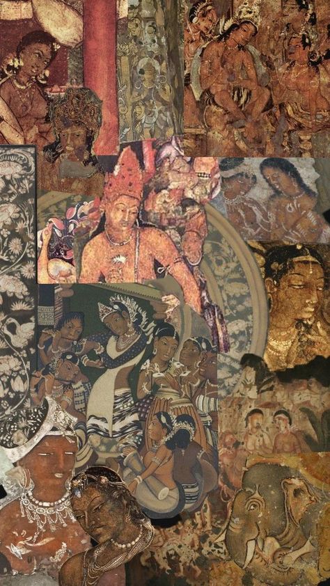 Discover the beauty of India's ancient art with this digital collage of Ajanta paintings. The intricate details and spiritual symbolism in these historic murals are brought to life in a modern way. Perfect for art lovers, history enthusiasts, and anyone captivated by cultural heritage. #AjantaPaintings #AncientArchitecture #AncientArt #DigitalCollage #CulturalHeritage #BuddhistArt #IndianArt #ArtInspiration Ajanta Paintings, Indian Art History, Ajanta Ellora, Inspo Collage, History Background, India Painting, Paper Collage Art, Painting Collage, Indian Paintings