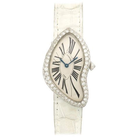 Cartier White Diamond Platinum Crash Watch Modern Crash Watch, Birkin Mom, Ladies Dress Watches, Wind Movement, Gold Diamond Watches, Aesthetic White, Amazing Watches, White Watch, Cartier Watch