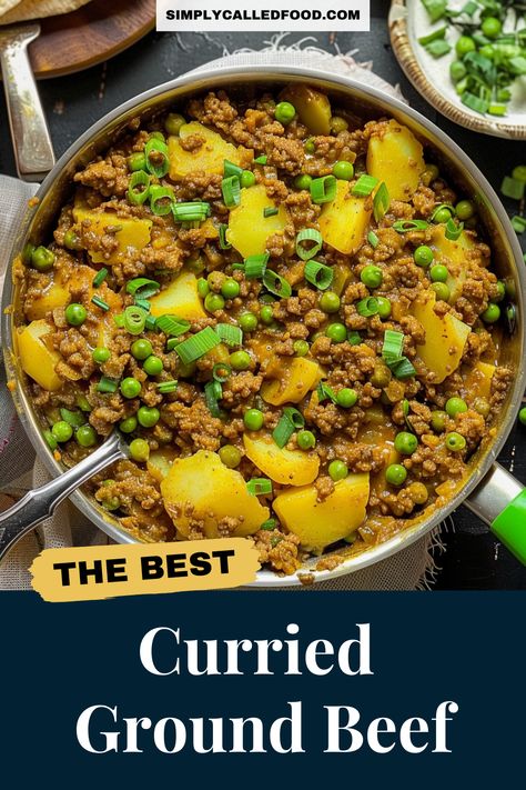 Enjoy a homemade dinner tonight with this curried ground beef recipe! A blend of minced beef, Thai green curry, green peas, and potatoes makes this dish quick, easy, and healthy. Ideal for a hearty, authentic meal that’s ready in no time. Get the full recipe on simplycalledfood.com for this best curried ground beef recipe and more dishes with ground beef. Jamaican Ground Beef Recipes, Curried Minced Beef Recipes, Mince Recipes Beef, Baked Ground Beef Recipes, Beef Mince Recipes Dinners, Minced Beef Recipes Dinners, Curried Ground Beef, Mince Beef Recipes, Ground Beef And Eggs