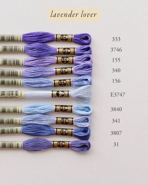 This month’s thread club palette is for the purple lovers!!! We’ve got all different shades from the pink purples to the blue purples so we named it ‘Lavender Lover’!!! Dmc Floss Chart, Cross Stitch Floss, Embroidery Lessons, Dmc Embroidery, Cross Stitch Thread, Dmc Embroidery Floss, Thread Bracelets, Diy Bracelets Patterns, Friendship Bracelets Diy