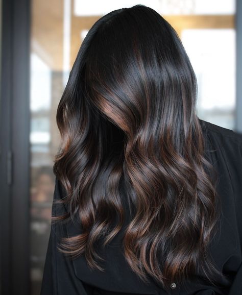 27 Trendy Fall Hair Color Ideas for Brunettes: Highlights, Ombre, and More for All Hair Types Dark Brown Subtle Highlights, Brown Subtle Highlights, Subtle Balayage Brunette, Dark Caramel Balayage, Medium Length Styles, Trendy Fall Hair Color, Dark Chocolate Brown Hair, Winter Hair Trends, Wedding Hair Colors