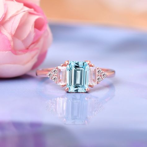 Wedding Rings Aquamarine, Aquamarine Meaning, Rings Aquamarine, Rose Gold Wedding Rings, Gold Rings Online, Wedding Rings Rose Gold, Etsy Gold Ring, Aquamarine Ring, Aquamarine Rings