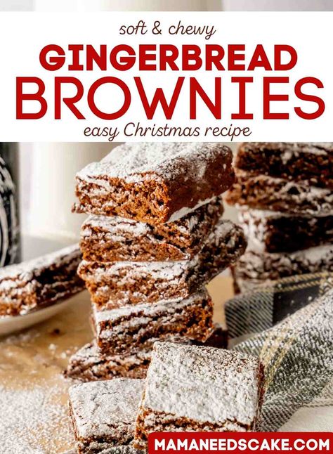 Gingerbread Brownies With Eggnog Icing, Holiday Brownies Christmas, Holiday Brownie Recipes, Gingerbread Desserts, Gingerbread Brownies, Christmas Brownie, Gingerbread Bars, Holidays Treats, Gingerbread Cookie Mix