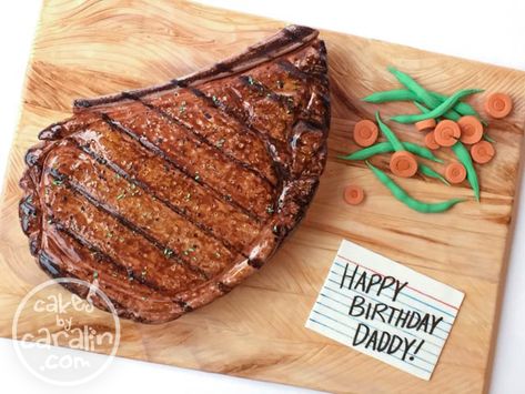 Ribeye Steak Cake – Cakes By Caralin Steak Birthday Cake, Steak Cake Birthday, Cake With Carrots, Steak Cake, Transformers Birthday Cake, Carrots Green Beans, How To Make Steak, Bbq Cake, Meat Cake