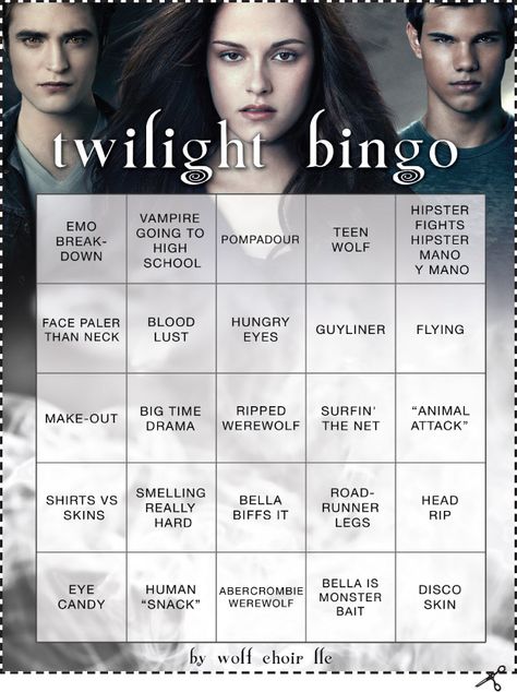 Bingo! Twilight Themed Treats, Twilight Movie Night Party, Twilight Party Decorations Diy, Twilight Watch Party Ideas, Twilight Movie Marathon Ideas, Twilight Movie Night Food, Twilight Themed Party Games, Twilight Movie Party, Twilight Party Aesthetic