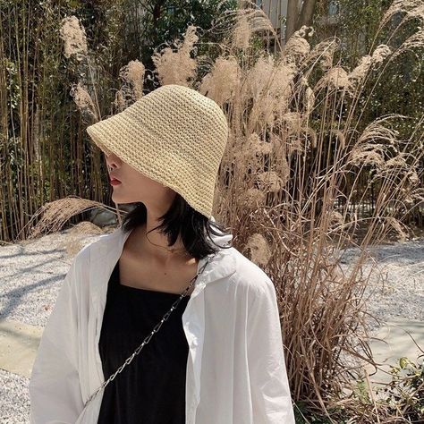 HATHOT Foldable Straw Bucket Hat | YesStyle Floppy Hat Summer, Straw Beach Hat, Girls Sun Hat, Gardening Hat, Summer Straw Hat, Straw Hat Beach, Bucket Hat Women, Summer Cap, Summer Hats For Women