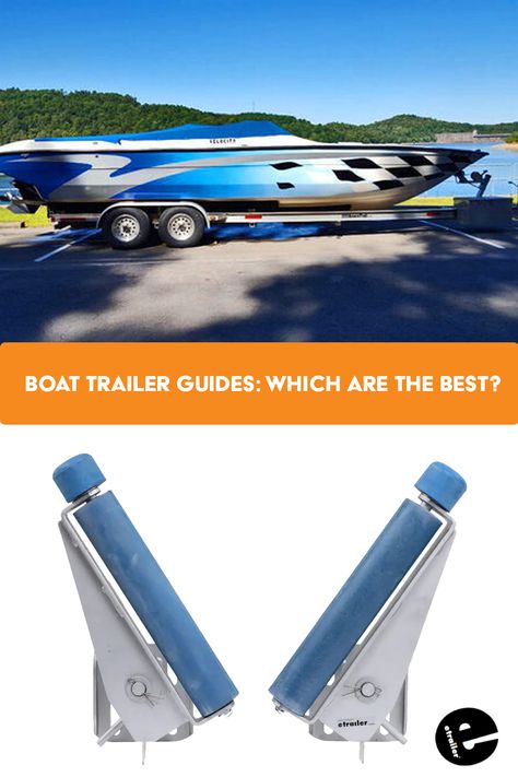 Boat in front of lake (top) and boat guides (bottom) Boat Trailer Ideas, Boat Trailer Guides, Aluminum Boat Trailers, Cabin Cruiser Boat, Boat Upgrades, Boat Trailer Parts, Power Winch, Boat Restoration, Cruiser Boat