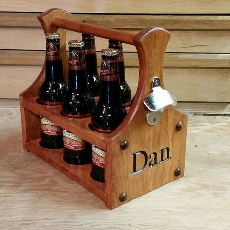 Beer Caddy made of Cherry and clear coated with a satin finish. #beercaddy #beer #cherrywood Beer Bottle Diy, Beer Bottle Carrier, Beer Rack, Beer Carrier, Beer Caddy, Beer Crate, Beer Box, Beer Wood, Beer Holders