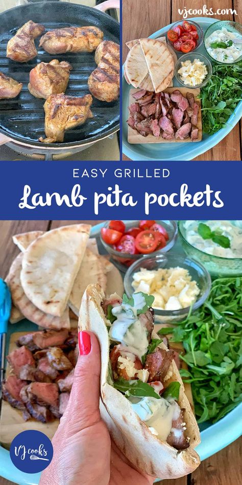 A simple and delicious dinner made from tender lamb medallions, served in toasted pita pockets. Lamb Pita Pockets, Lamb Pita Recipes, Lamb Pita, Pita Pocket Recipes, Chargrilled Chicken, Lamb Roast Recipe, Easy Home Recipes, Pita Recipes, Pita Pockets