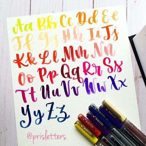 Prisletters on Instagram: “What are your favorite letters? . Check out the new “almost” a real time video on IGTV with all the alphabet. . Markers @karinmarkers . .…” Highlighter Fonts Alphabet, Fonts Alphabet Markers, Calligraphy Alphabet Markers, Calligraphy Alphabet Upper And Lowercase, Hand Lettering Fonts Pens & Pencils, English Handwriting, Acrylic Markers, Time Video, Handwriting Alphabet