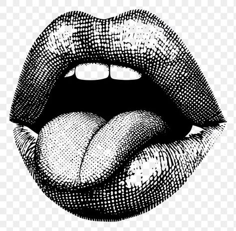 Mouth Black And White, Tongue Illustration, Tongue Drawing, Acid Tabs, White Backround, Y2k Black And White, Lips Design, White Lips, Lips Drawing