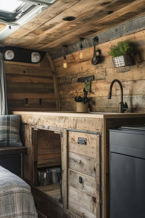 29+ Rustic-Industrial Camper Van Conversions: Blending Nature with Urban Edge  Move aside worn-out RVs — today's travelers crave a dose of chic coolness. Breathless and beguiling, rustic-industrial camper van conversions are roaring onto the open road. This delectable fusion between Earth's gentle rawness and the rebellious charm of urban aesthetics is a game-changer in the nomadic lifestyle, shaking up everything…  Read more: https://tastyinteriors.com/29-rustic-industrial-camper-van-conversions-blending-nature-with-urban-edge/ Van Interior Aesthetic, Minivan Conversion, Skoolie Ideas, Van Interiors, Camper Van Conversions, Travel Trailer Decor, T4 Camper, Nomadic Lifestyle, Van Storage