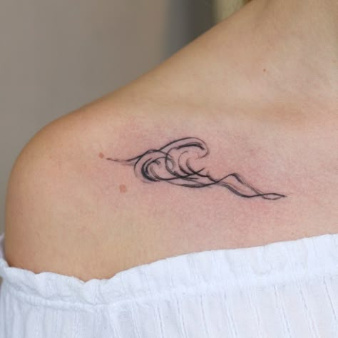 Collarbone Tattoo Wave, Wave Collarbone Tattoo, Mermaid Collar Bone Tattoo, Collar Bone Wave Tattoo, Collarbone Tattoos For Women, Fam Tattoo, Wave Sketch, Under Collar Bone Tattoos, Collarbone Tattoo Ideas