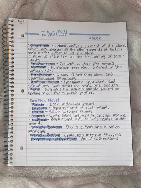 Note Taking Ideas High School, College English Notes, Grade 11 English Notes, Realistic Note Taking, Math Notes High School Aesthetic, Notes For Grade 9 Science, Ela Notes Middle School, Ela Notes Aesthetic, 8th Grade Study Notes